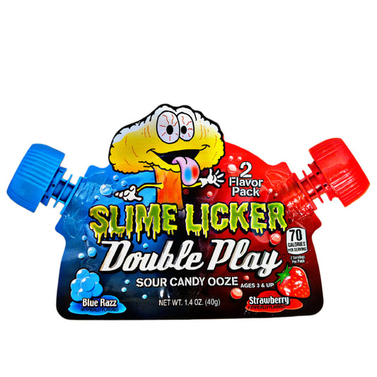Slime Licker Double Play Sour Ooze Candy Strawberry and Blue Razz, 1.4 oz.